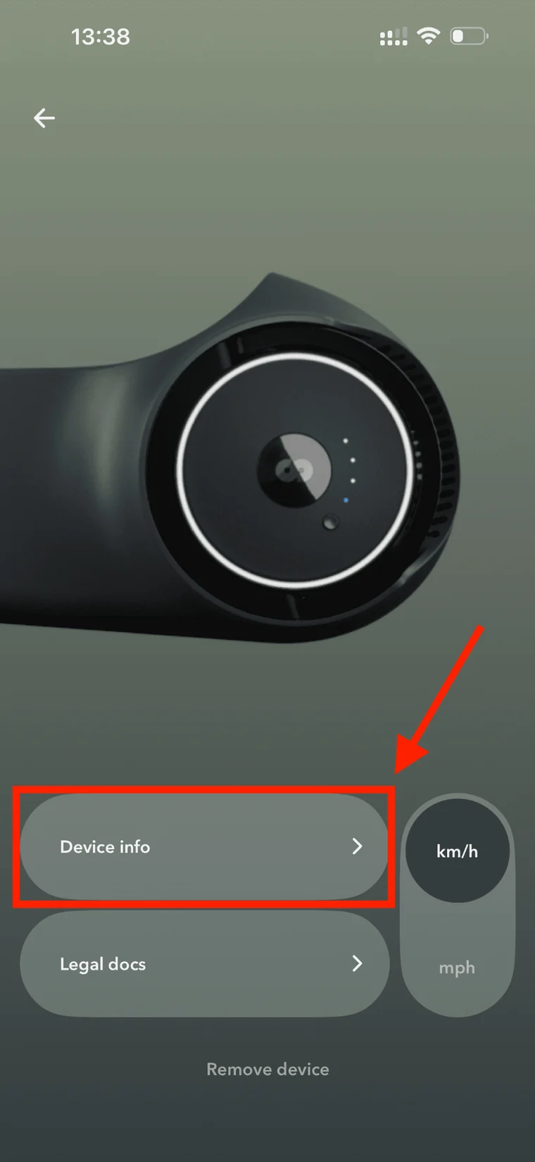 מסך ההגדרות באפליקציית Skarper, כאשר השורה Device info מסומנת